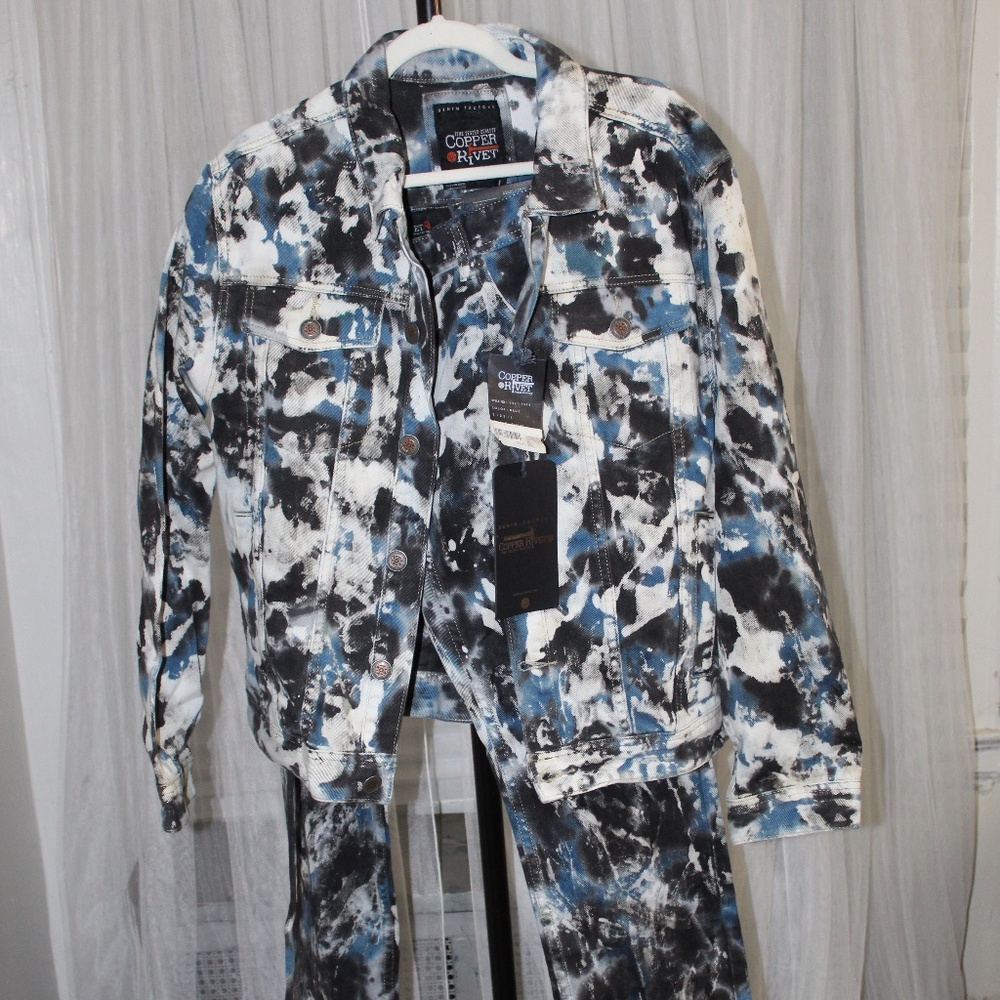 Copper Rivet True Fit Denim Jacket (L) & Regular Fit Tie Dye Denim Pants (34/32)